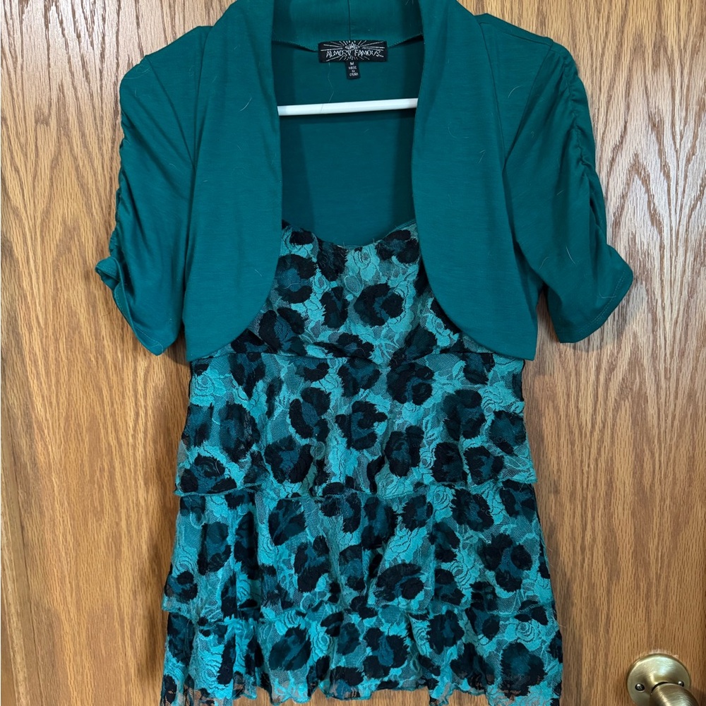 Almost Famous Teal 3/4 Sleeve Ruffled Blouse